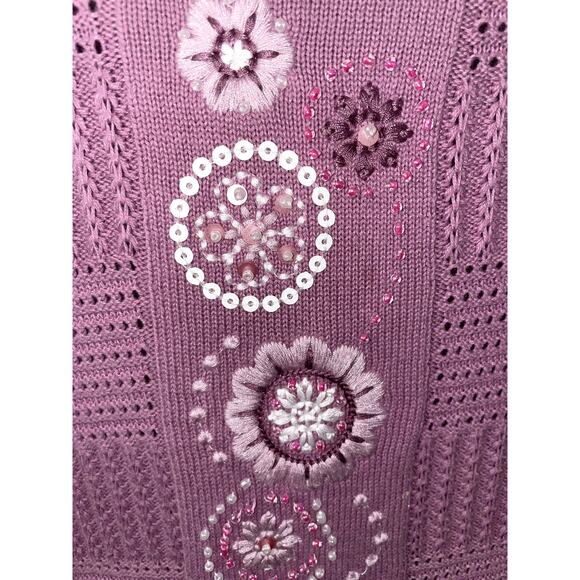Alfred Dunner Embellished Mauve Sweater Sz M EUC - Picture 2 of 3